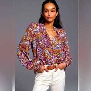ANTHROPOLOGIE MAEVE Colette Mosaic Kaleidoscope Print Blouse